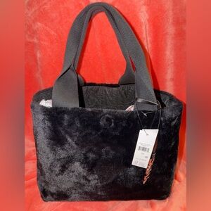 DKNY Black Faux Fur Tote Bag reversible